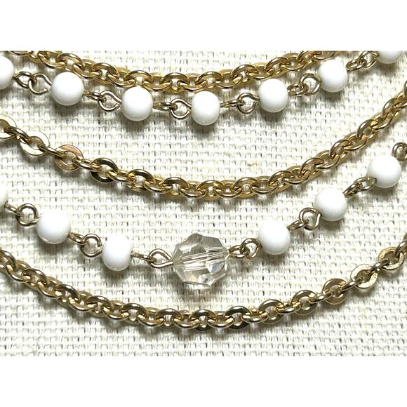 Vintage Lisner Multistrand Necklace Gold Tone White Clear Lucite Beads 1950s-60s - Picture 5 of 10